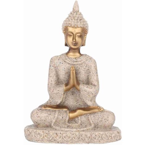 Statue de bouddha assis en méditation figurine sculptée artisanat pour la décoration de la maison ornement (A doré) (1/5)
