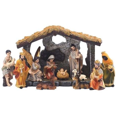 Crèche de Noël Groupe Scène Décorative en Résine Artisanale pour Fêtes (1/4)
