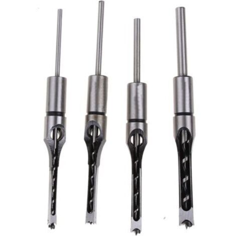 Lot de 4 forets carrés pour le travail du bois, scie-cloche à mortaiser en acier pour bois (1/5)
