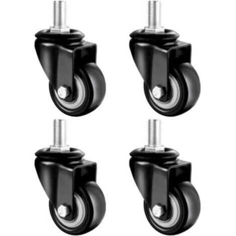 40mm Roues Pivotantes À Tige pour Meubles, Boulon M12 X25 Mm, roulettes Pivotantes Noire À 360 ° avec Frein, Roulette en Caoutchouc Charge Lourde, 4 Pièces De Charge 100kg