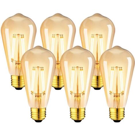 Lot de 6 Ampoules LED 6W Edison Vintage E27 - Ampoule à filament ST64 2200K Blanc Chaud - Equivalent à Ampoule Incandescente 48W (1/4)