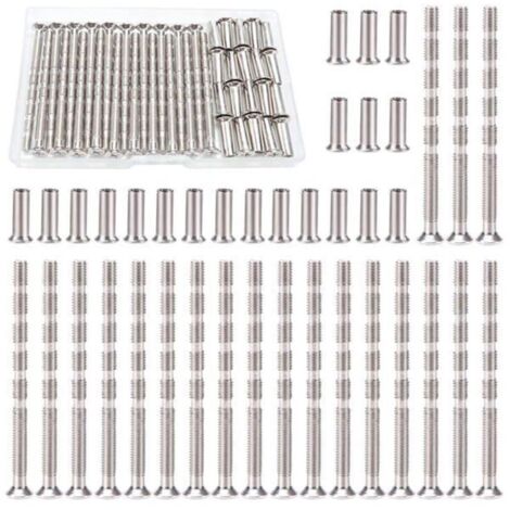 20 Pièces Vis Poignee Porte M4, Vis de Connexion avec Boulon Kit, Boulons de Connexion et Manchon, Liaison Meuble Nickelée pour Poignée de Porte (1/3)