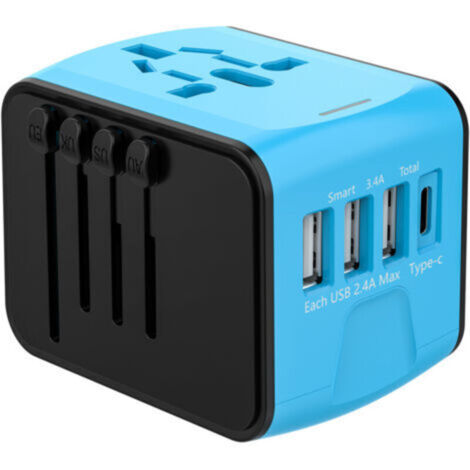 Adaptateur Voyage Tout-en-Un avec USB C+3USB A Adaptateur de Prise Universelle Dépoli France vers Anglaise, USA, Canada Italie (1/4)