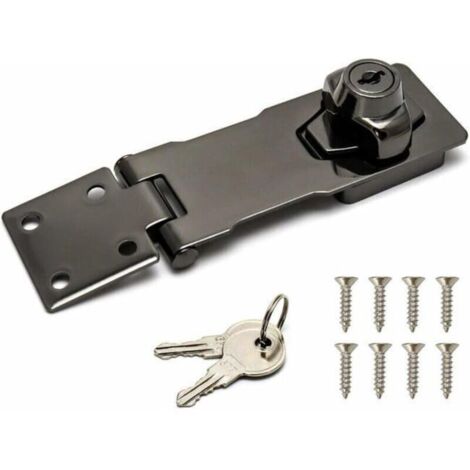 Vol de sécurité, 4"/10cm, dispositif de verrouillage avec clé et vis pour serrure de porte porte d'entrée, porte de garage, noir (1/3)