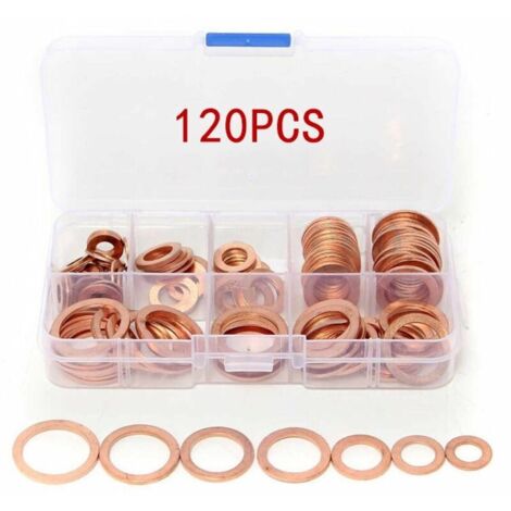 120pcs Rondelle Cuivre Joint Vidange Assortiment Kit, Cuivre Rondelles Metal avec Boîte, Rondelles pour Gonds de Porte, Joint Rondelle Plate, pour L'étanchéité des Vis Bagues D'étanchéité(M6-M20) (1/5)