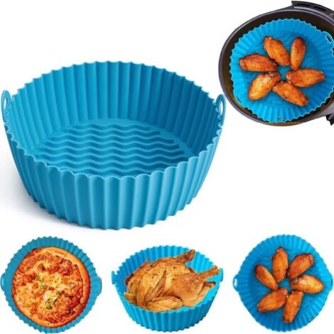 20cm Pot en Silicone pour Friteuse à Air,Accessoire Air Fryer,Panier Friteuse en Silicone,Air Fryer Silicone Pot Panier,Réutilisable Panier en Silicone,pour Airfryer,Micro-Ondes,Le Moule à Gâteau,Bleu (1/5)