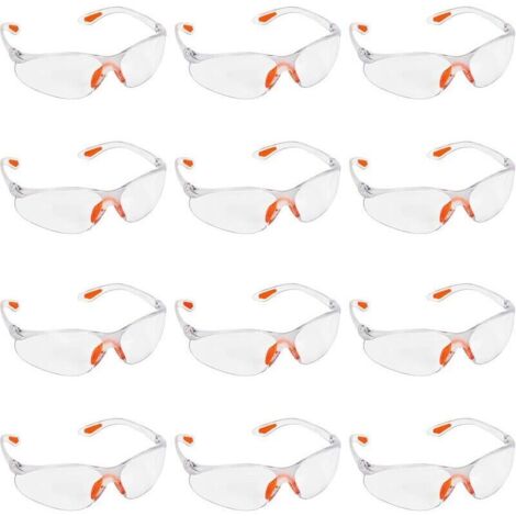Lot de 12 lunettes de sécurité transparentes – Conformes à la norme EN166 – Verres en plastique anti-rayures – Protection latérale intégrée (1/5)