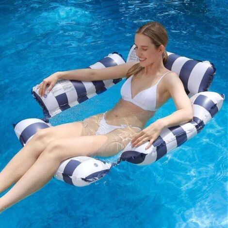 Chaise flottante gonflable pour piscine, pour adultes et enfants, hamac flottant à motif rayé, pour fête à la piscine, plaisir aquatique d'été (1/5)