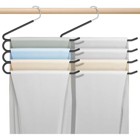 Lot de 2 cintres antidérapants pour pantalons et cravates, noirs, multifonctionnels