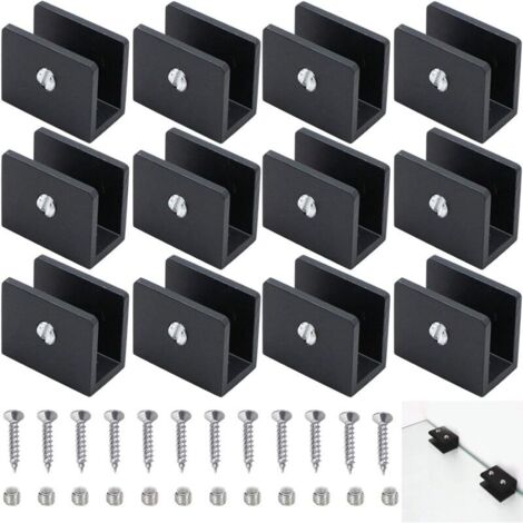 Lot de 12 pinces de garde-corps en verre, support d'étagère en verre, support d'étagère en verre en aluminium réglable, support d'angle en métal en forme de U, pinces à verre à trou unique (1/5)
