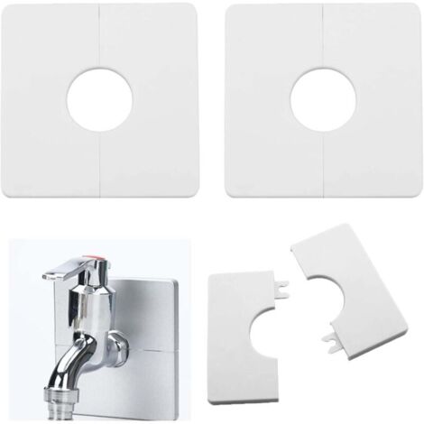 2 Pièces Rosace Mitigeur Douche,Blanc, PVC Rosace Robinet, Cache Tuyaux Carrés Autocollants, Cache Tuyau pour Tuyau De Douche De 33 MM De Diamètre