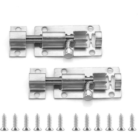 (Argent, 2 pouces) Lot de 2 serrures de porte en acier inoxydable, pêne dormant coulissant robuste, petite plaque de verrouillage pour jardin, chambre, salle de bain, armoires (1/5)