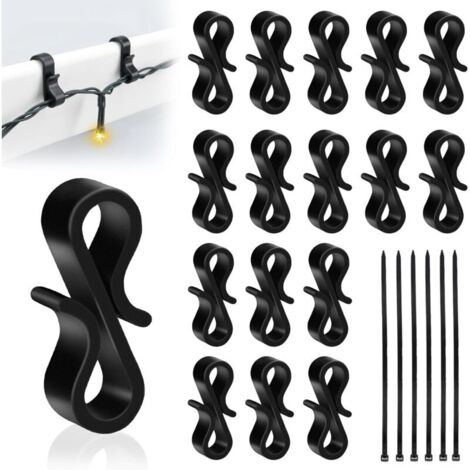 120 PCS Crochets Guirlande Exterieur Noirs, Crochet Gouttiere en Plastique Réutilisables pour Suspension des Guirlandes Lumineuses de Noël, Décoration (1/5)