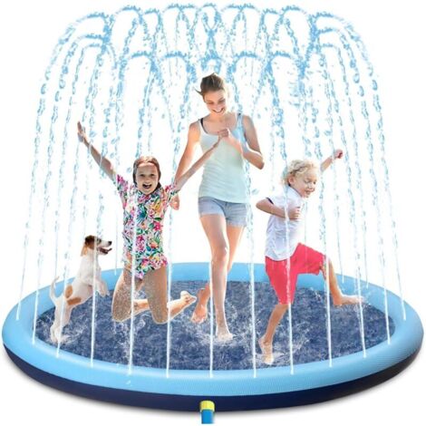 Tapis de Jet d'eau Jouets pour Enfants, 170 cm Tapis de Pulvérisation Antidérapant, 0,55mm Épaisseur Anti-Déchirure, PVC Sprinkler Splash Pad, Jeu d'eau Exterieur Été pour Enfant Chien