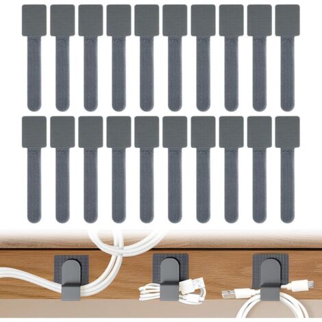 Attache Cable 20 Pièces, Organiseur de Câbles 15cm x 3.5cm Attaches de Câbles Agrippantes Réglables Cable Management Bureau pour Les Rallonges Câble Cordes (Gris) (1/5)