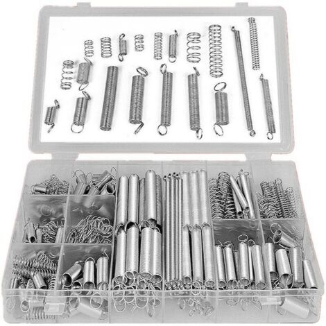 Kit de 200 Ressorts - Traction, Oscillants, Compression en Acier Inoxydable et Acier Dans une Boîte de Rangement Pratique