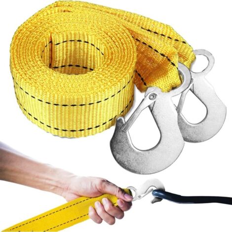Corde de remorquage 3M jusqu'à 3 tonnes avec double crochet, alimentation de secours pour voiture, sangle de remorquage épaisse et élargie, charge 3 000 kg, jaune (1/5)