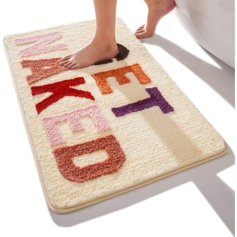 Tapis de bain antidérapant beige multicolore, 50 x 80 cm, lavable, amusant, doux et absorbant, en microfibre (1/5)