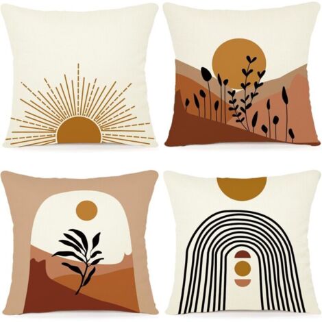 Lot de 4 housses de coussin décoratives (coussin non inclus) 45 x 45 cm, motif floral aquarelle, en coton et lin, pour canapé, lit, voiture et maison (1/5)