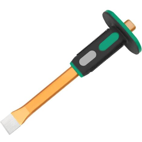 (Vert/Noir, 30 X 3 cm) Ciseau plat, ciseau à main avec protège-main, ciseau plat de précision avec surface de frappe extra large de 100 mm, ciseau pratique et robuste avec protège-main. (1/5)
