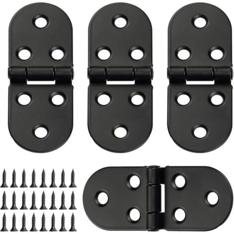 (Noir) Lot de 4 charnières de table pliantes, charnières à 180 degrés, charnières rondes avec vis, connecteur de charnière plat pour montage sur meuble, pliables, adaptées aux armoires et placards (1/5)