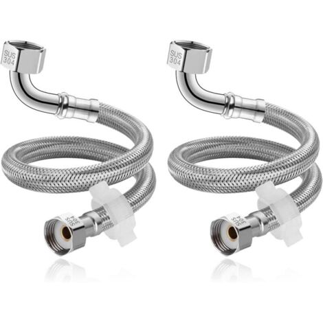 Lot de 2 connecteurs de tuyaux flexibles tressés en acier inoxydable de 40 cm (1/2" x 1/2") pour éviers de cuisine, lavabos, chaudières et toilettes. (1/5)