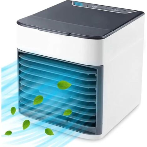Ventilateur de table portable et silencieux à 3 vitesses, puissant et silencieux, avec lumière LED 4 en 1 : climatiseur, humidificateur, purificateur d'air, idéal pour la maison, le bureau et (1/5)