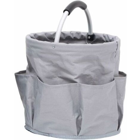 Panier rangement produit d'entretien, 6 rangements, pliable avec poignée de transport, Polyester, ø28x28cm, Gris Foncé Panier (1/5)