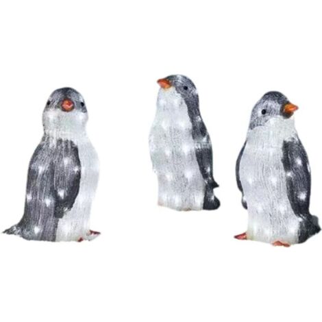 Ornement lumineux en acrylique pingouin 3 – Décoration de Noël avec lumières LED blanc chaud – Pour cour et porche (1/5)