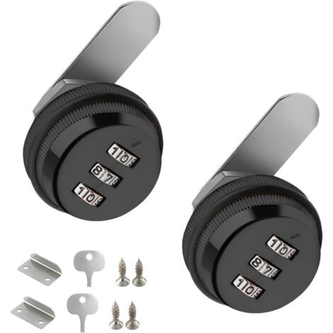 Lot de 2 Pièces Tiroir de sécurité Boîte aux Lettres, Cam Cabinet Code Lock, Serrure à Came Sans Clé, Serrure de Combinaison, pour la Boîte aux Lettres du Tiroir de l'armoire (Noir) (1/5)