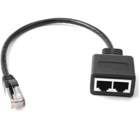 Noir,Répartiteur RJ45, Repartiteur Cable Ethernet, 1 Mâle vers 2 Femelles Adaptateur Multiprise Ethernet, Doubleur Splitter RJ45 pour Cat5 Cat5e Cat6 Cat7 (1/5)