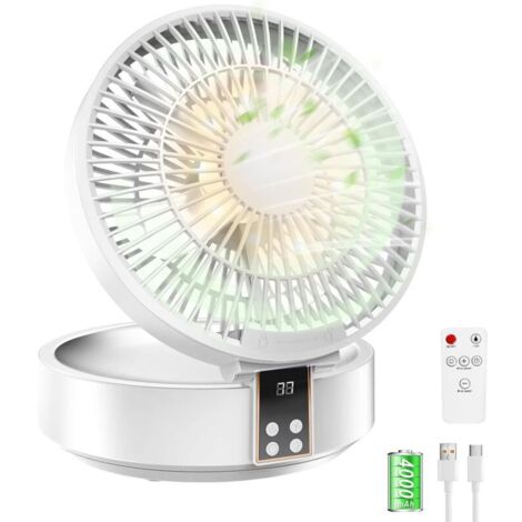 4000mAh Ventilateur Silencieux Ultra Puissant, Ventilateur de Table Portable, Ventilateur de Bureau USB Rechargeable, Batterie 120°Rotative Table Fan avec LED, Télécommande, Minuterie, 3 Vitesses