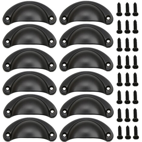 12Pcs - Noir Poignée de Coquille Vintage pour Tiroir Armoire Meuble Cuisine, Fer Incurvé Poignée de Tiroir Coquille 8.2 x 3.5 cm, Poignée de Meuble Vintage avec Vis (1/5)