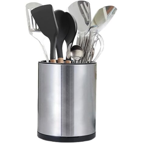 Récipient à ustensiles de cuisine,Étagère à ustensiles de cuisine en acier inoxydable,rotation 360°, 8,2 x 6,7 pouces,récipient avec séparateur amovible facile nettoyer,boîte rangement vaisselle. (1/5)