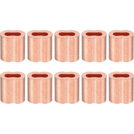 Manchon de Boucle de Corde en Fil de 1/8" / 3mm, Lot de 10 Manchons de Boucle de Sertissage Double en Cuivre pour Raccords de Câbles de Corde en Fil, Doré (1/5)