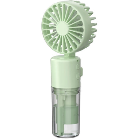 Ventilateur portable silencieux 3 en 1, rechargeable 4 vitesses, avec brumisateur et cordon, pliable à 180°, pour la maison et le bureau, autonomie de 6 à 8 heures (vert). (1/5)
