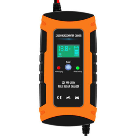 Chargeur De Batterie Portatif 12V 10A Chargeur De Batterie De Voiture Chargeur Intelligent Entièrement Automatique Chargeur d'entretien Portable Chargeur De Batterie Automatique Orange (1/5)