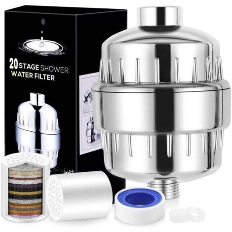Filtre à eau de douche, pommeau de douche en plastique, filtre à eau dure avec 2 cartouches remplaçables, adoucisseur d'eau sûr, filtre réduisant le chlore, le fluorure et les métaux lourds pour la do (1/4)