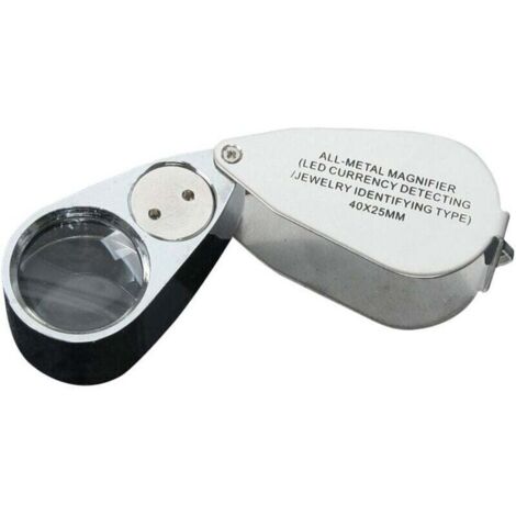 Loupe de bijoutier 40X Loupe Pliante en métal avec loupe à lumière UV LED pour Diamants bijoutiers pièces de Monnaie (Reconnaissance de Devise/Identification de Bijoux) (1/4)