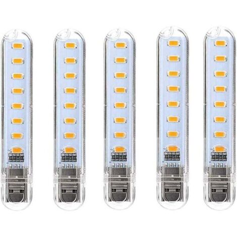 Lampe LED USB, LED Mini Portable USB Lampe, 5 Pièces Lumière De Clavier D'ordinateur, Pour PC, Ordinateur, Batterie Externe (Blanc froid) [Classe énergétique G] (1/4)