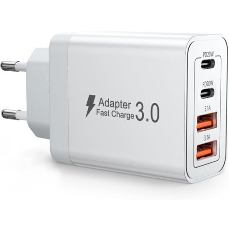 Chargeur rapide multiport USB-C 40 W, prise de charge USB, adaptateur secteur pour téléphone, bloc de charge compatible avec iPhone, Samsung, iPad et appareils Android - Compact, sûr, idéal pour (1/5)