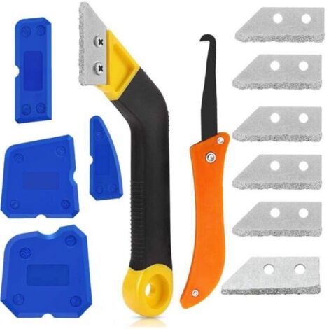 Lot de 12 grattoirs à coulis pour carrelage, grattoir à coulis pratique avec 5 lames de rechange et 4 grattoirs en silicone pour le nettoyage des carreaux. (1/5)
