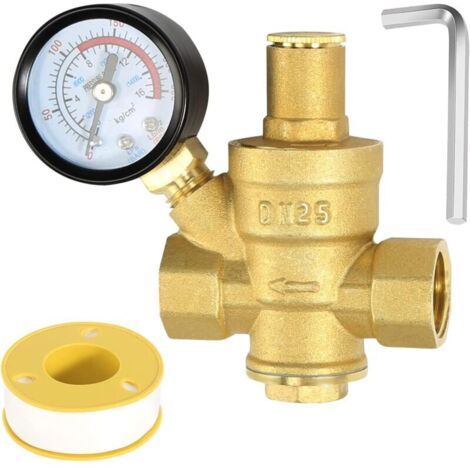 Réducteur de pression 1" DN25 avec manomètre, laiton haute dureté, pour irrigation (1/5)