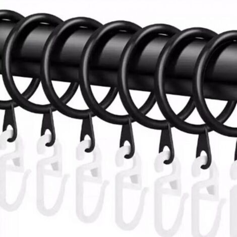 Lot de 100 anneaux de rideau ronds en plastique silencieux avec 100 crochets, anneau de tringle à rideau noir de diamètre intérieur 30 mm, adapté à la tringle à rideau de douche de fenêtre (1/5)