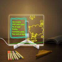 Light up Memo,LED Message Board with 7 Colors Pen/Stand,Acrylic Board 20x20CM,Acrylic Dry Erase Board,Desktop Note Memo Illuminated Wordpad,Arts Doodle Notepad for Child Home School Office