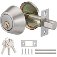 Argent Serrure à Pêne Dormant à Double Clé, Bouton de Porte avec Serrure et Clés, Boule Ronde Serrure de Porte, Pêne Dormant Cylindrique Réglable pour Chambre à Coucher, Salle de Bain