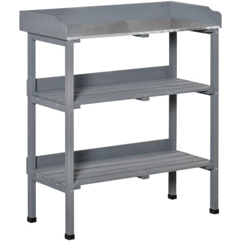 Mesa de plantación, mesa de jardinería, mesa para flores con superficie de trabajo de metal y madera, 76x37x89cm, ideal para jardín y balcón.