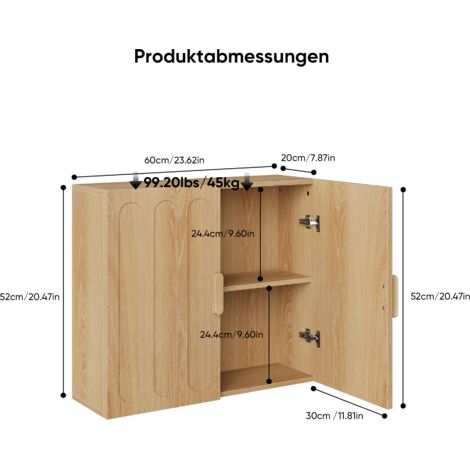 Armarios de baño de pared, botiquines con estantes ajustables, armarios de baño de pared, aptos para lavadero, cocina y salón, color roble.