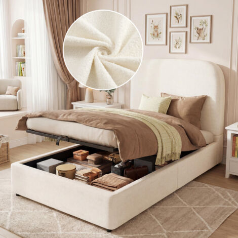 Lit enfant lit coffre hydraulique beige OKMYHOME (1/5)