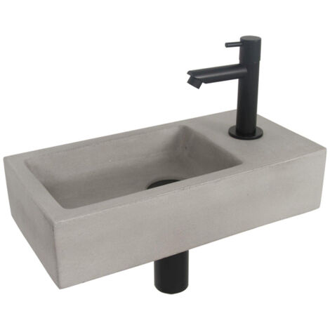 Differnz Jukon Set lave-mains 38.5x18.5x9cm béton avec robinet, bonde et siphon noir (1/5)